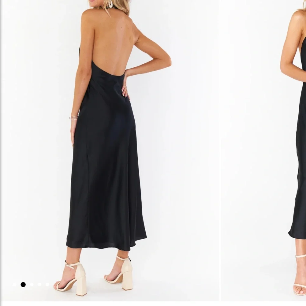 Show Me Your MuMu Black Satin Wedding Dress Jasmine Halter Dress - Picture 2 of 6